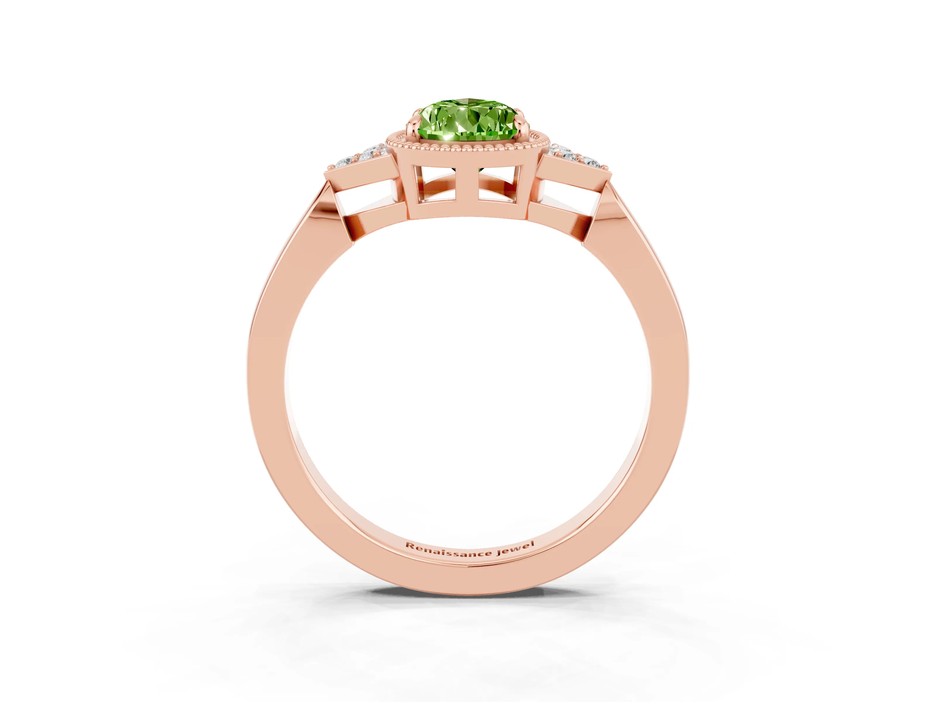 Rose gold Pear Cut Peridot Halo Ring with Tapered Band and Four-Prong Setting_3