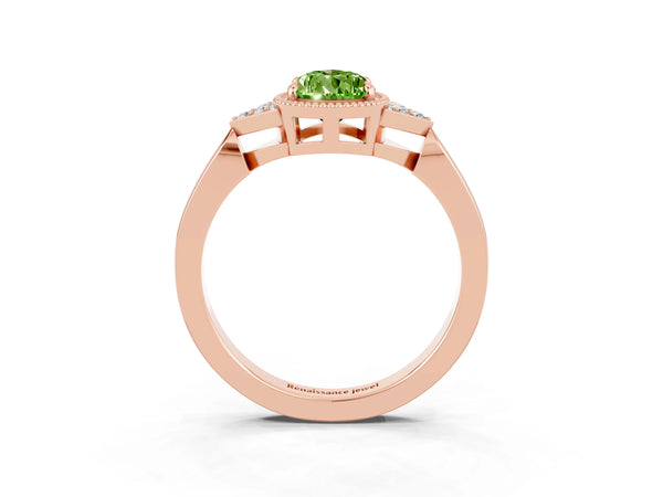 Rose gold Pear Cut Peridot Halo Ring with Tapered Band and Four-Prong Setting