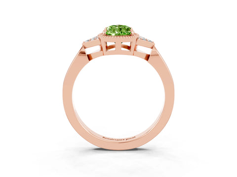 Rose gold Pear Cut Peridot Halo Ring with Tapered Band and Four-Prong Setting_3