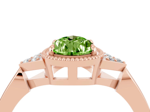 Rose gold Pear Cut Peridot Halo Ring with Tapered Band and Four-Prong Setting_4