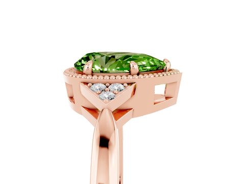 Rose gold Pear Cut Peridot Halo Ring with Tapered Band and Four-Prong Setting_5