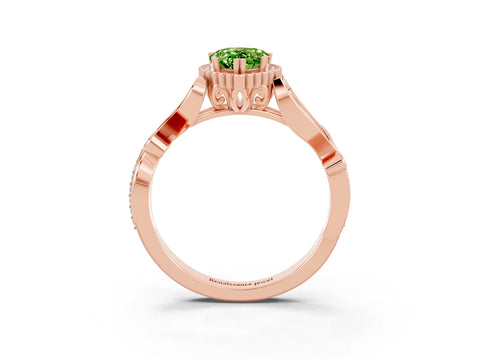 Rose gold Pear Cut Peridot Halo Ring with Vintage Split Shank and Four-Prong Setting_3