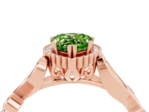 Rose gold Pear Cut Peridot Halo Ring with Vintage Split Shank and Four-Prong Setting_4