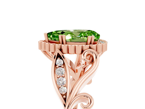 Rose gold Pear Cut Peridot Halo Ring with Vintage Split Shank and Four-Prong Setting_5