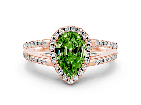 Rose gold Pear Cut Peridot Halo Split Shank Engagement Ring