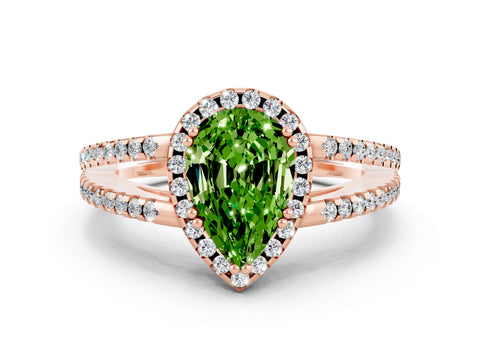 Rose gold Pear Cut Peridot Halo Split Shank Engagement Ring_12