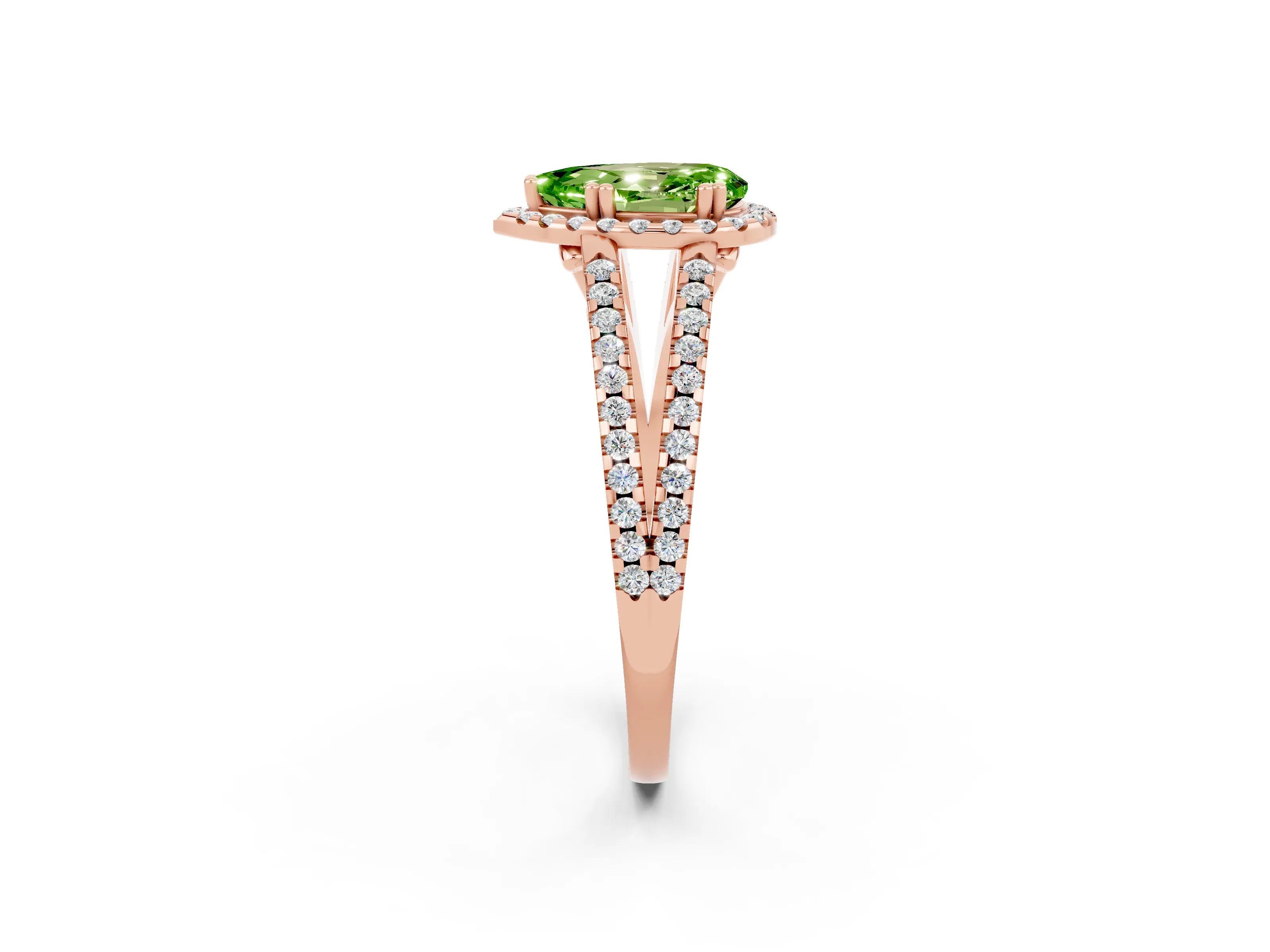 Rose gold Pear Cut Peridot Halo Split Shank Engagement Ring_14