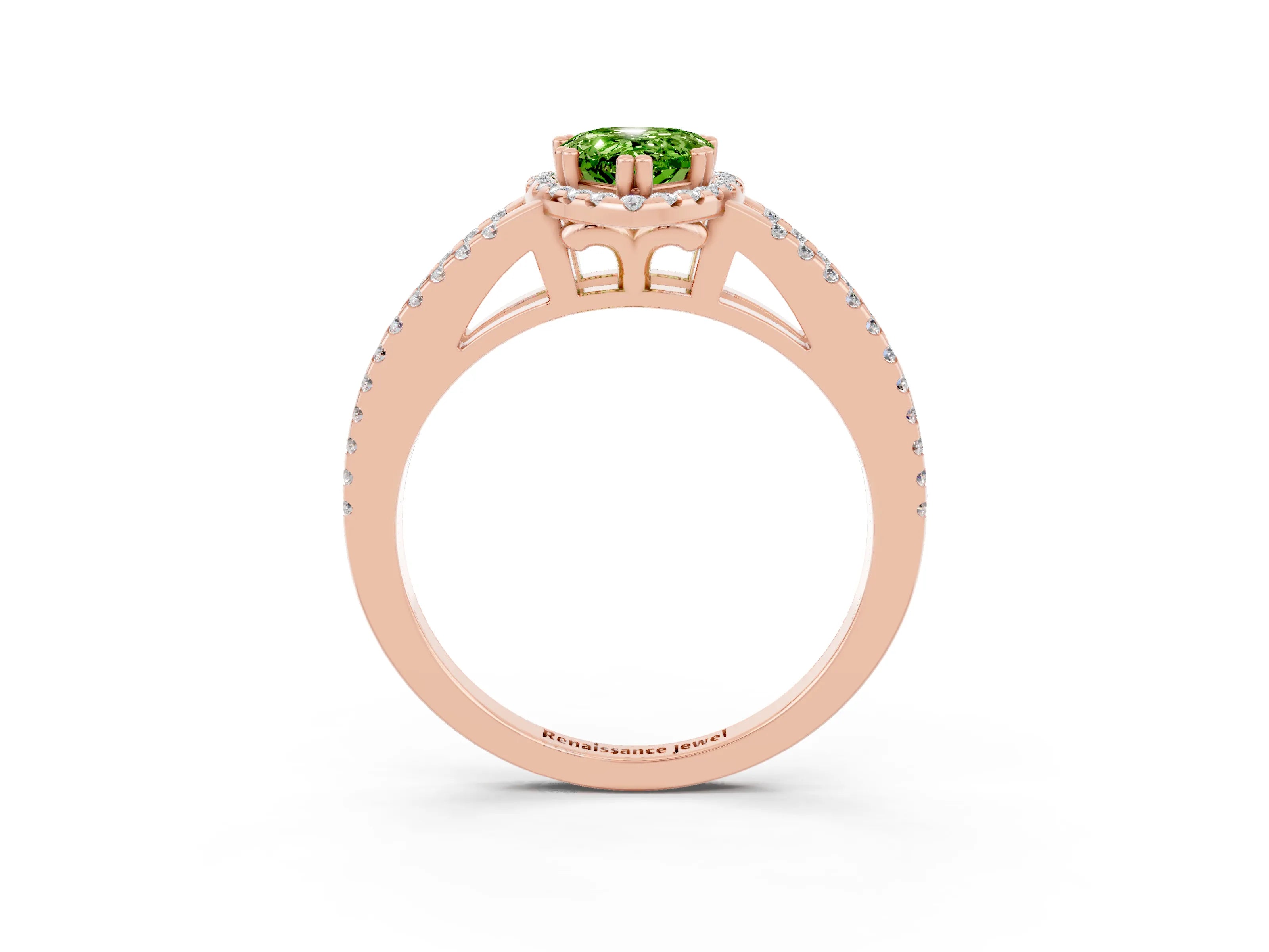 Rose gold Pear Cut Peridot Halo Split Shank Engagement Ring_15