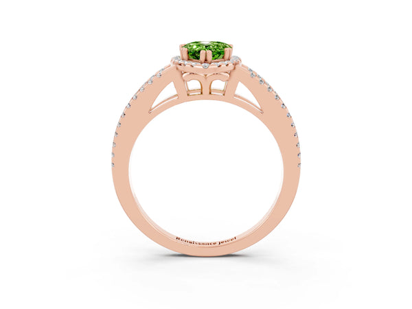 Rose gold Pear Cut Peridot Halo Split Shank Engagement Ring