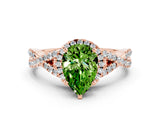 Rose gold Pear Cut Peridot Halo Twist Band Solitaire Prong Setting Ring