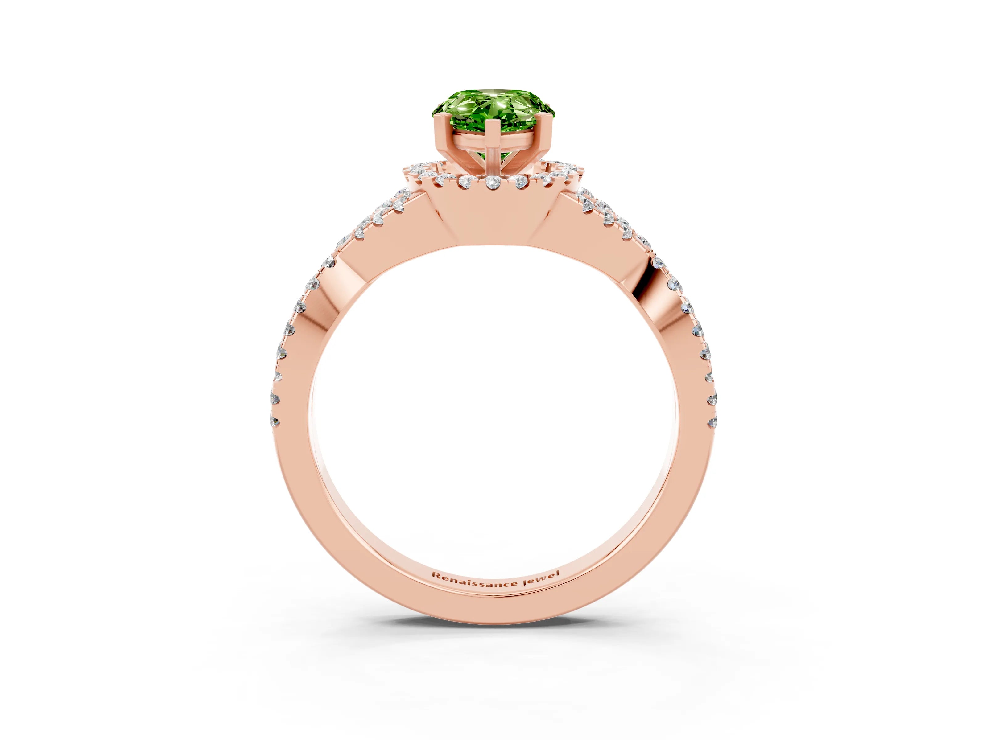 Rose gold Pear Cut Peridot Halo Twist Band Solitaire Prong Setting Ring_3