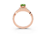 Rose gold Pear Cut Peridot Halo Twist Band Solitaire Prong Setting Ring_3