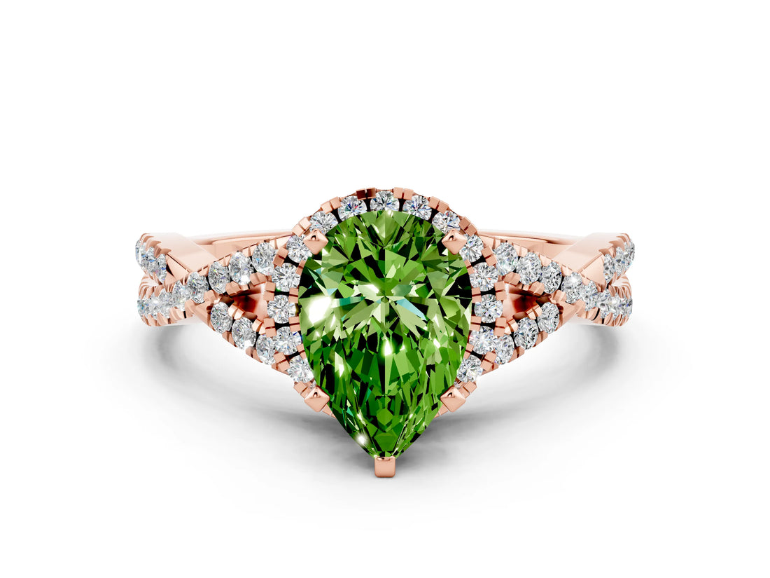 Rose gold Pear Cut Peridot  Halo Twist Band Solitaire Prong Setting Ring_36