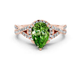 Rose gold Pear Cut Peridot  Halo Twist Band Solitaire Prong Setting Ring_36