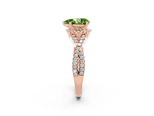 Rose gold Pear Cut Peridot  Halo Twist Band Solitaire Prong Setting Ring