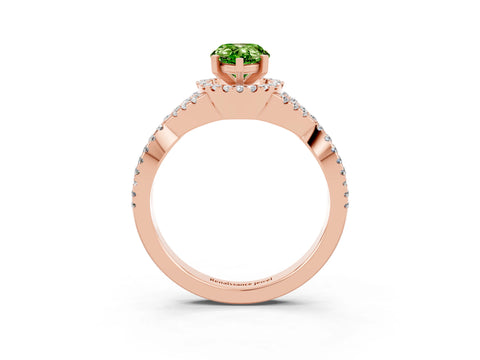 Rose gold Pear Cut Peridot Halo Twist Band Solitaire Prong Setting Ring_3