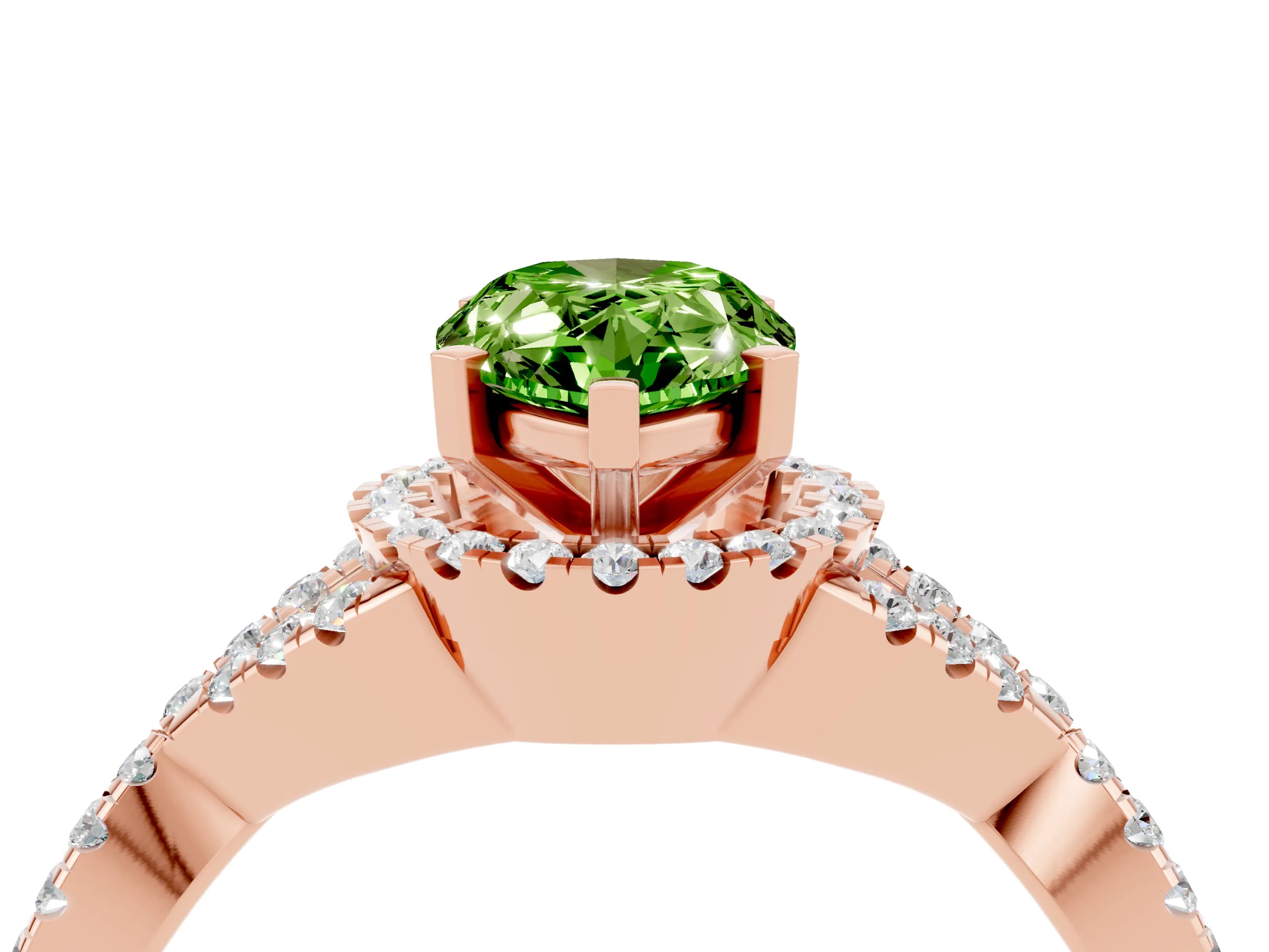 Rose gold Pear Cut Peridot Halo Twist Band Solitaire Prong Setting Ring_4