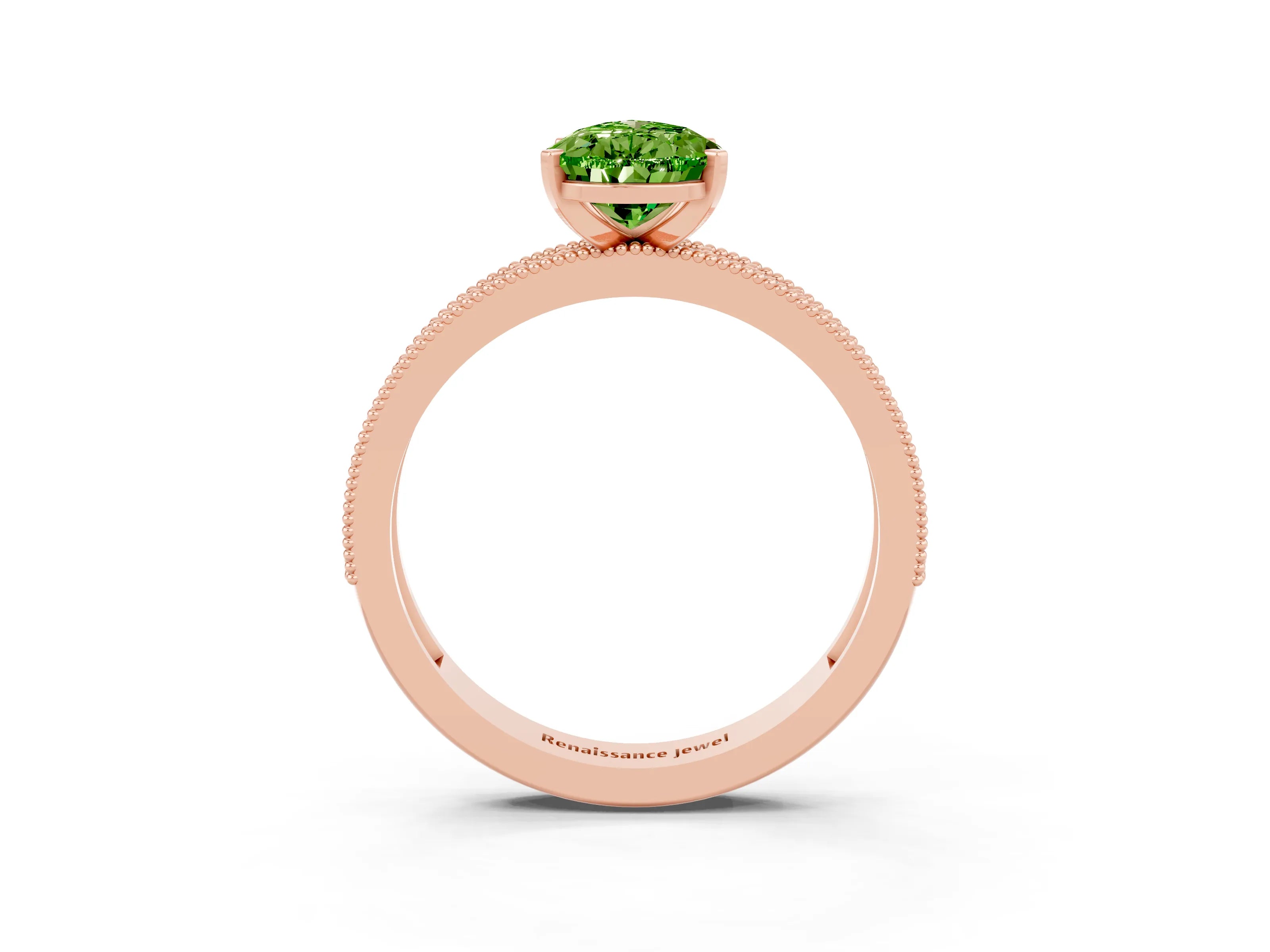 Rose gold Pear Cut Peridot Milgrain Pavé Engagement Ring with Four-Prong Setting_3