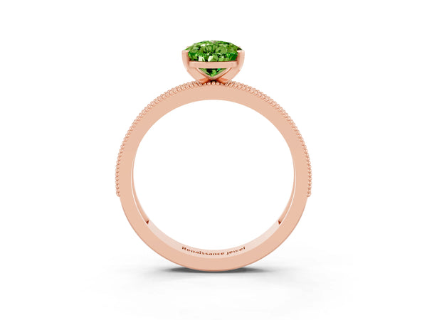 Rose gold Pear Cut Peridot Milgrain Pavé Engagement Ring with Four-Prong Setting