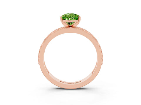 Rose gold Pear Cut Peridot Milgrain Pavé Engagement Ring with Four-Prong Setting_3