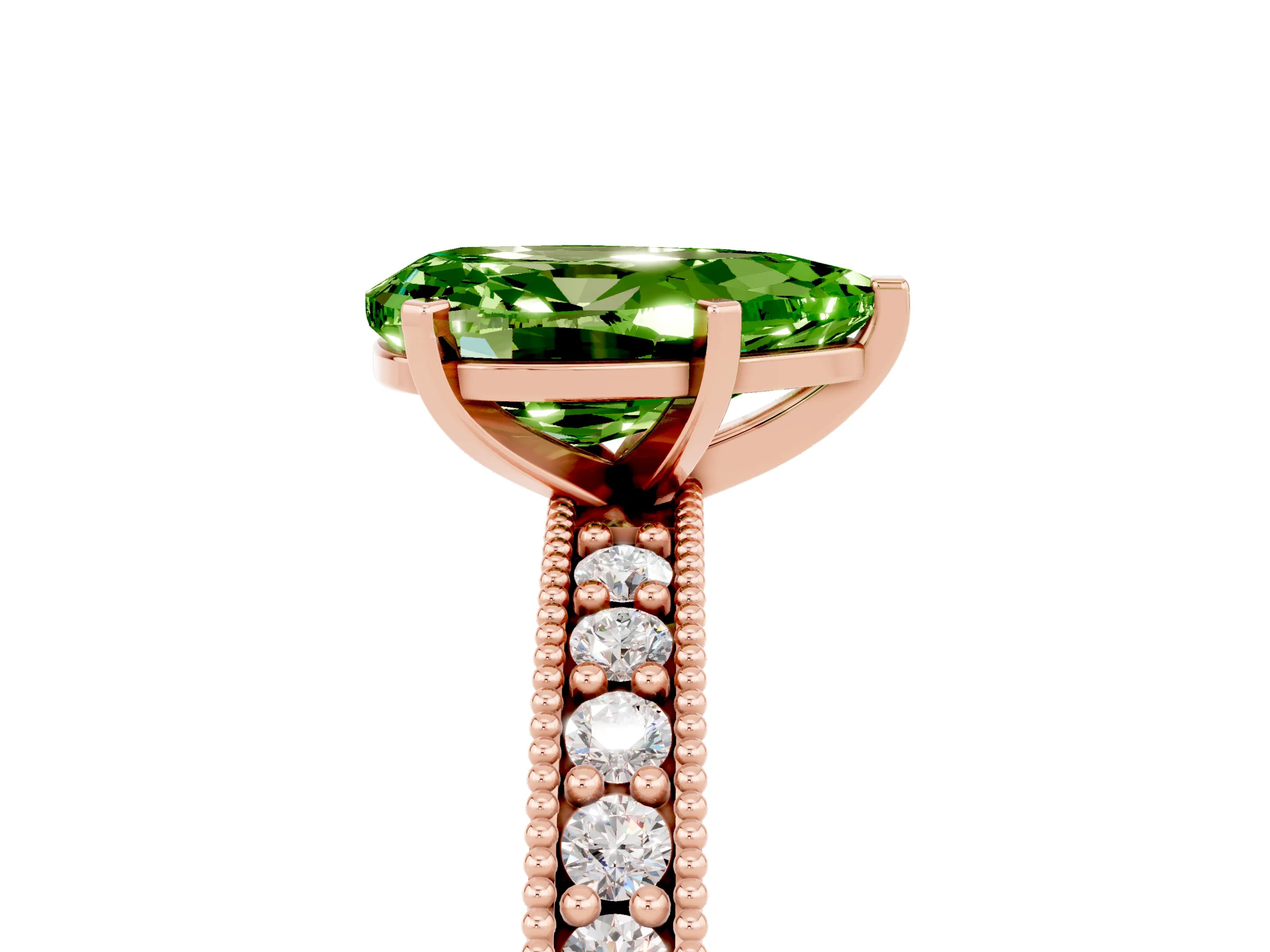 Rose gold Pear Cut Peridot Milgrain Pavé Engagement Ring with Four-Prong Setting_5