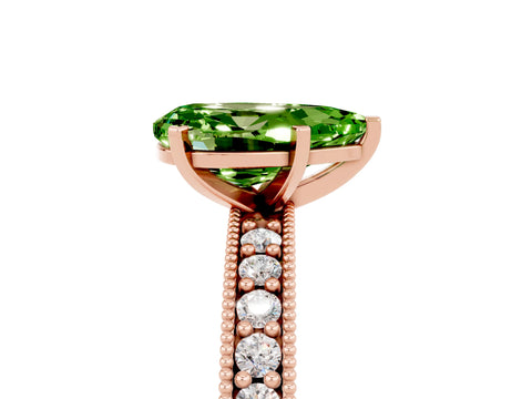Rose gold Pear Cut Peridot Milgrain Pavé Engagement Ring with Four-Prong Setting_5