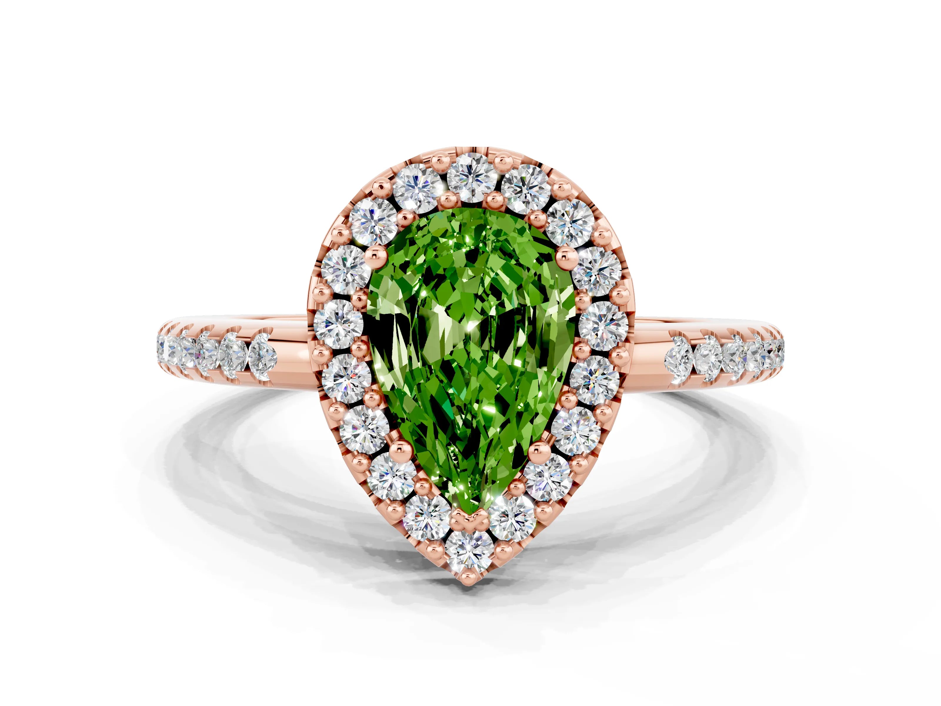 Rose gold Pear Cut Peridot Pavé Halo Ring with Four-Prong Setting_12