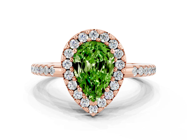 Rose gold Pear Cut Peridot Pavé Halo Ring with Four-Prong Setting