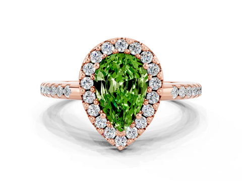 Rose gold Pear Cut Peridot Pavé Halo Ring with Four-Prong Setting_12