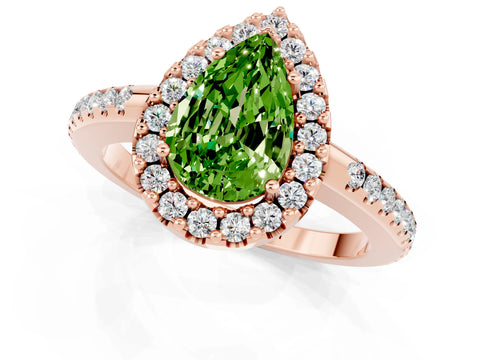 Rose gold Pear Cut Peridot Pavé Halo Ring with Four-Prong Setting_13