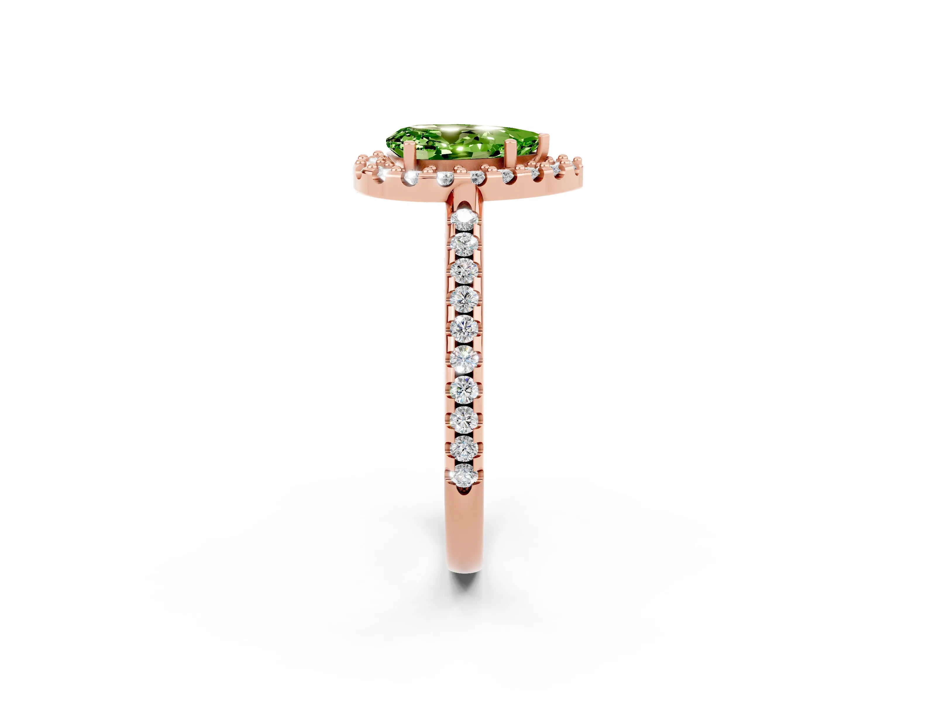 Rose gold Pear Cut Peridot Pavé Halo Ring with Four-Prong Setting_14