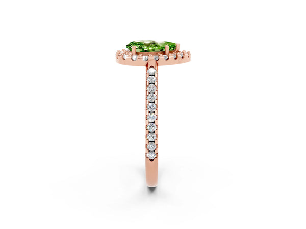 Rose gold Pear Cut Peridot Pavé Halo Ring with Four-Prong Setting