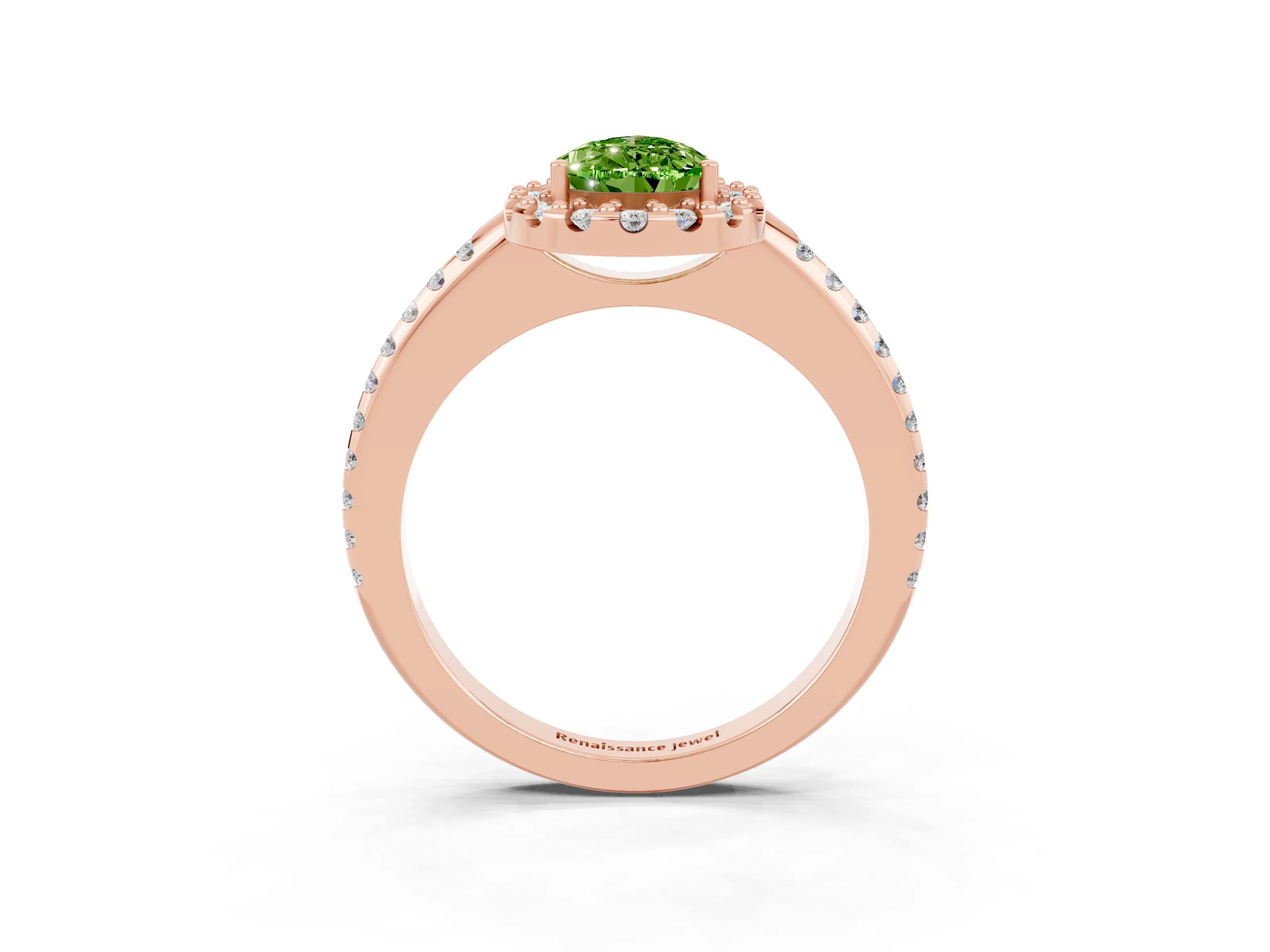 Rose gold Pear Cut Peridot Pavé Halo Ring with Four-Prong Setting_15