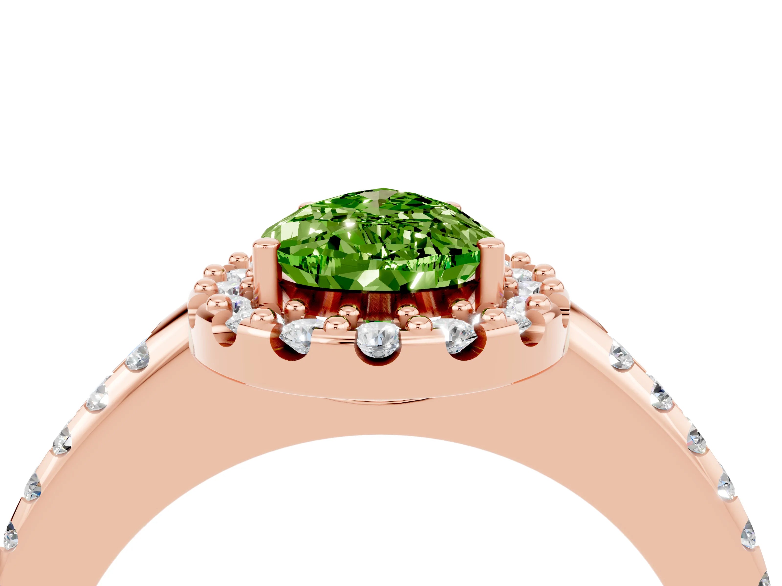 Rose gold Pear Cut Peridot Pavé Halo Ring with Four-Prong Setting_16