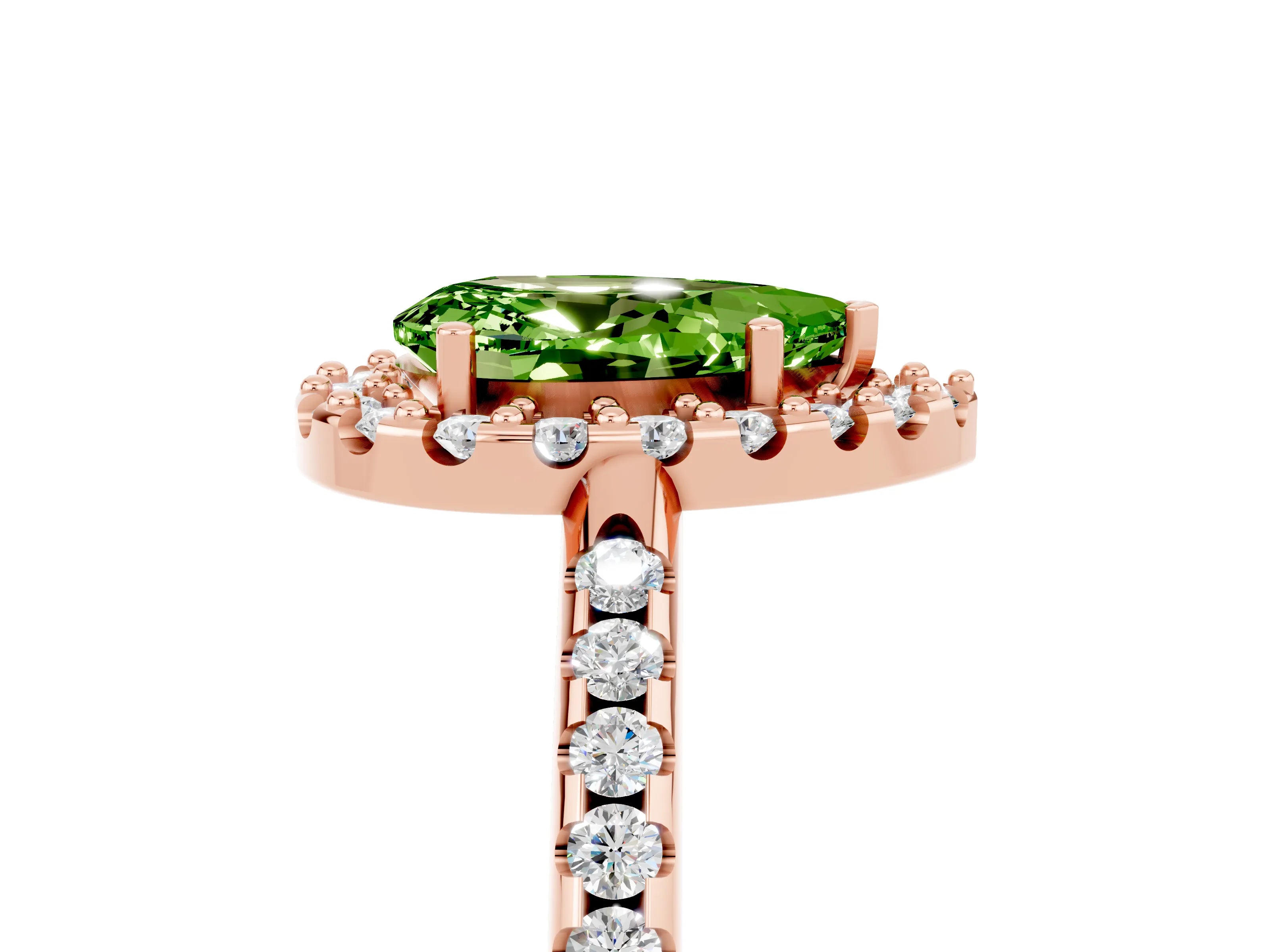 Rose gold Pear Cut Peridot Pavé Halo Ring with Four-Prong Setting_17
