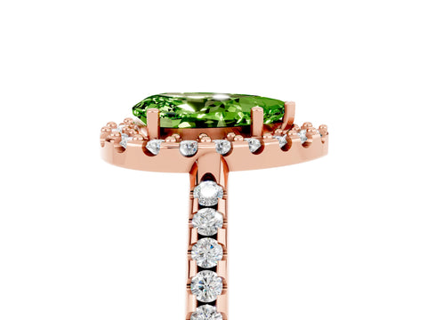 Rose gold Pear Cut Peridot Pavé Halo Ring with Four-Prong Setting_17