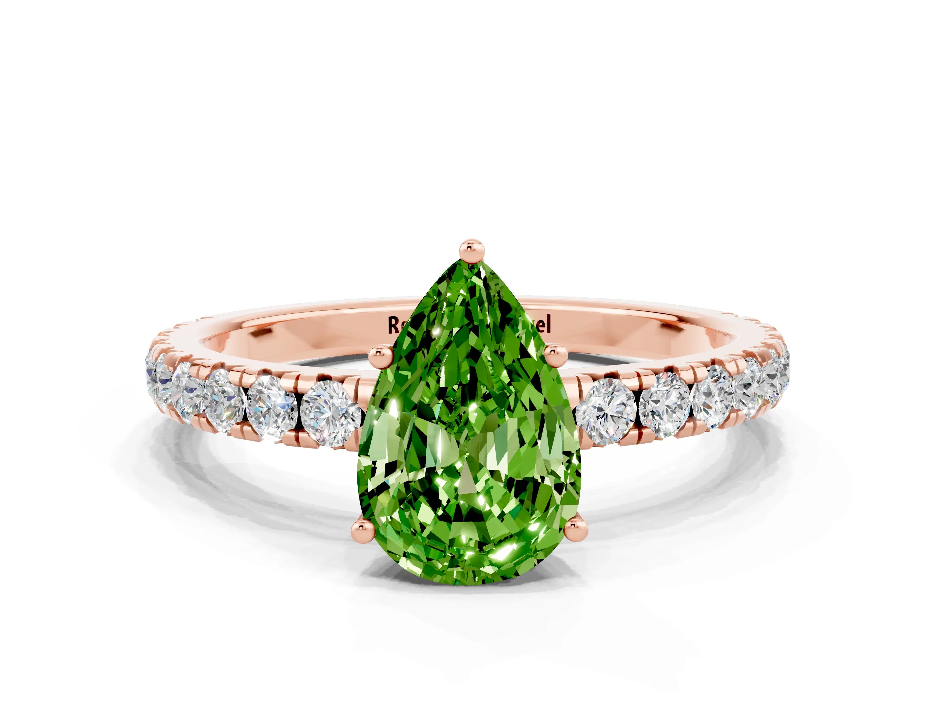 Rose gold Pear Cut Peridot Pavé Solitaire Engagement Ring with Four-Prong Setting_12