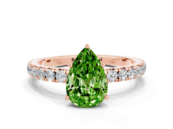 Rose gold Pear Cut Peridot Pavé Solitaire Engagement Ring with Four-Prong Setting