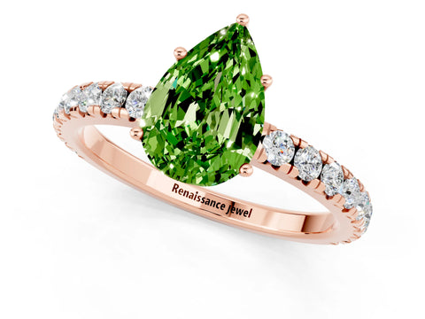Rose gold Pear Cut Peridot Pavé Solitaire Engagement Ring with Four-Prong Setting_13