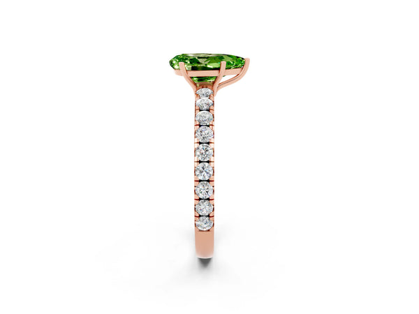 Rose gold Pear Cut Peridot Pavé Solitaire Engagement Ring with Four-Prong Setting