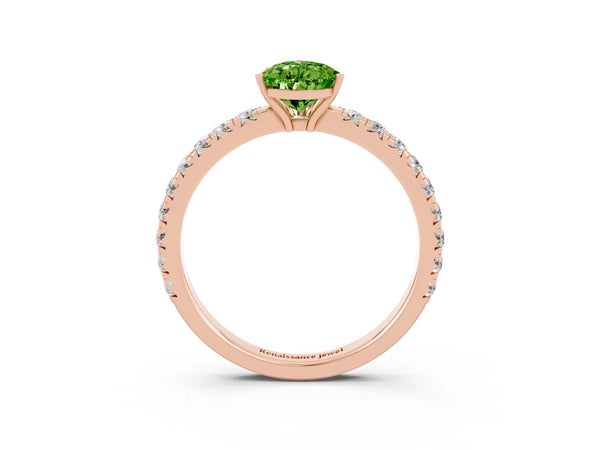Rose gold Pear Cut Peridot Pavé Solitaire Engagement Ring with Four-Prong Setting