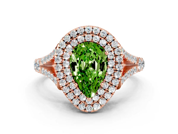 Rose gold Pear Cut Peridot Pavé Split Shank Double Halo Engagement Ring
