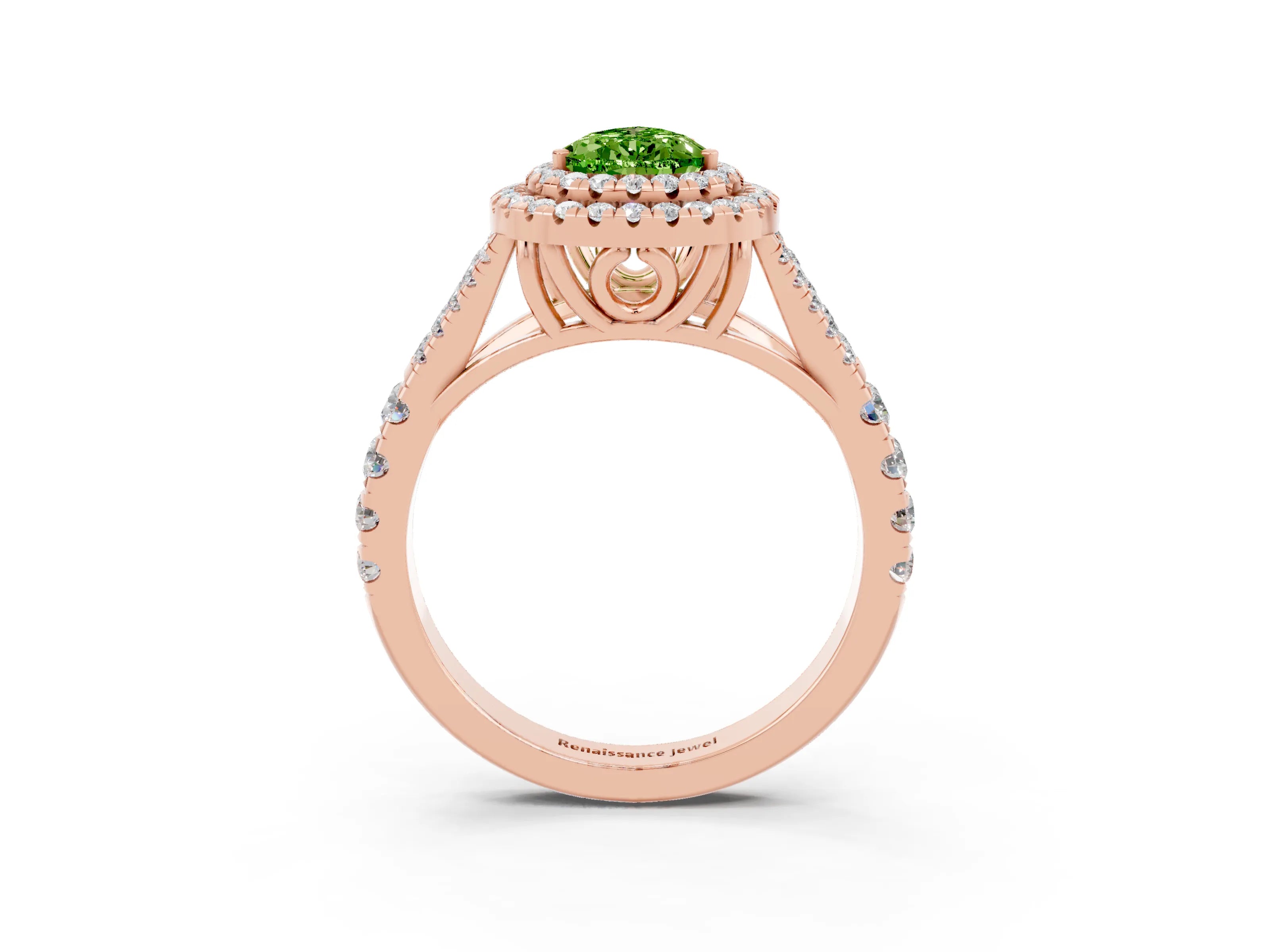 Rose gold Pear Cut Peridot Pavé Split Shank Double Halo Engagement Ring_3