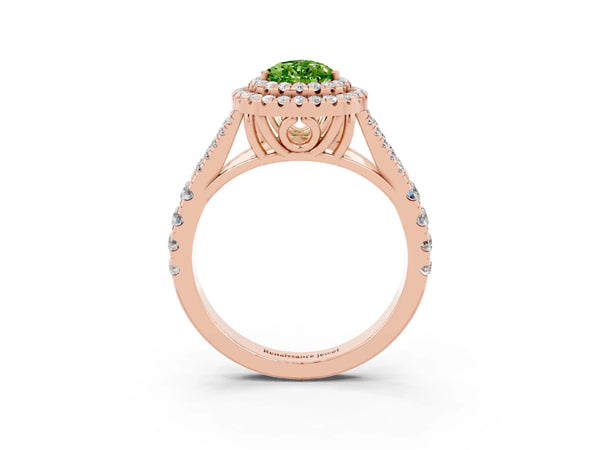 Rose gold Pear Cut Peridot Pavé Split Shank Double Halo Engagement Ring