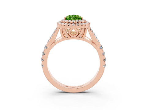 Rose gold Pear Cut Peridot Pavé Split Shank Double Halo Engagement Ring_3