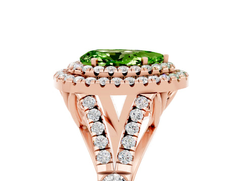 Rose gold Pear Cut Peridot Pavé Split Shank Double Halo Engagement Ring_5