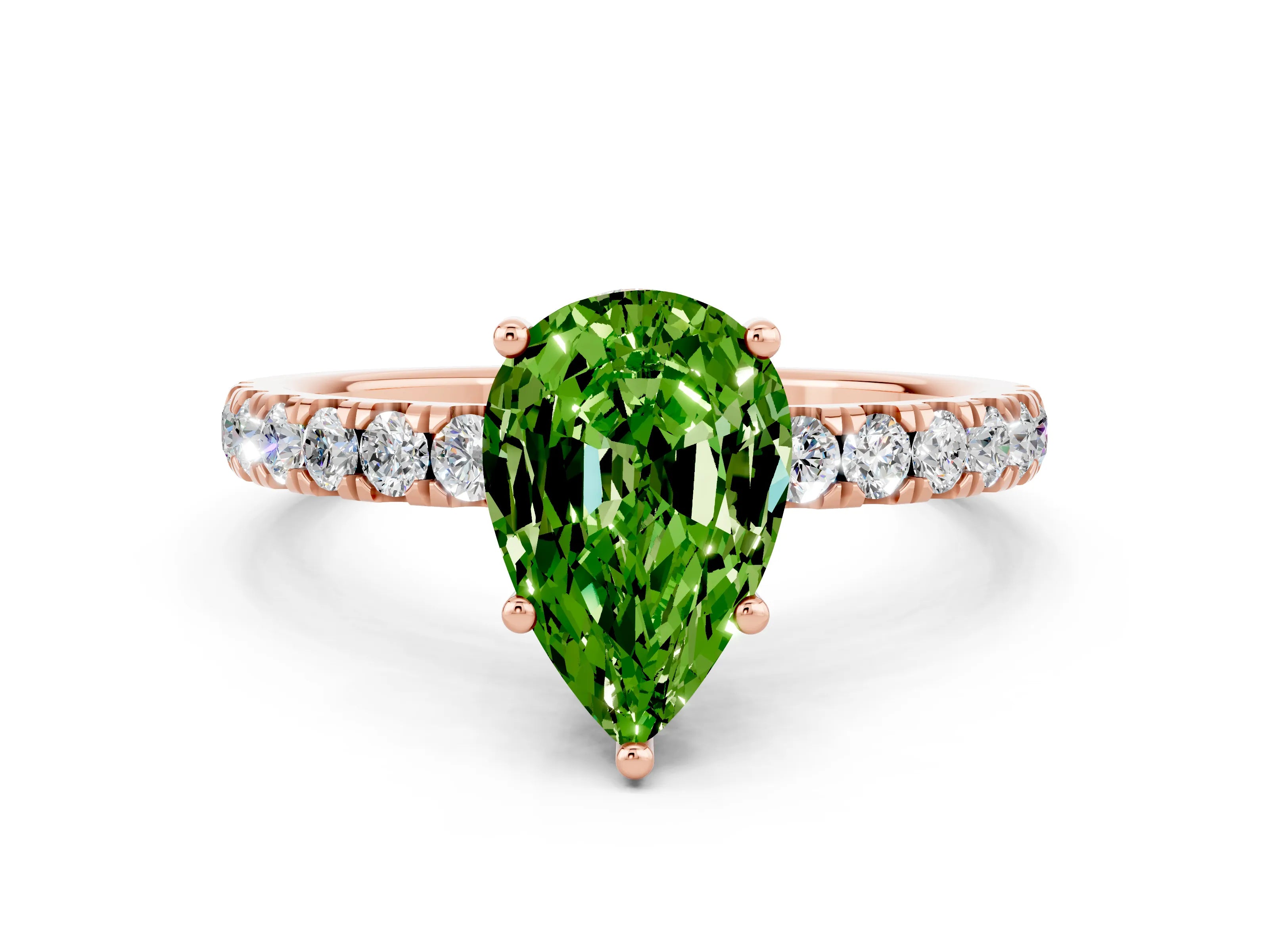 Rose gold Pear Cut Peridot Pave Band Solitaire Ring with Four-Prong Setting_12