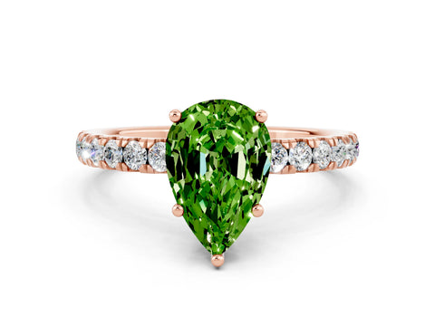 Rose gold Pear Cut Peridot Pave Band Solitaire Ring with Four-Prong Setting_12