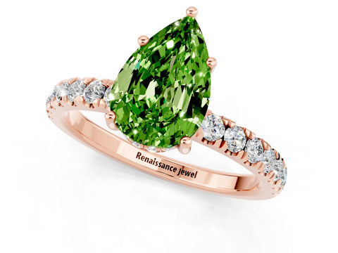 Rose gold Pear Cut Peridot Pave Band Solitaire Ring with Four-Prong Setting_13