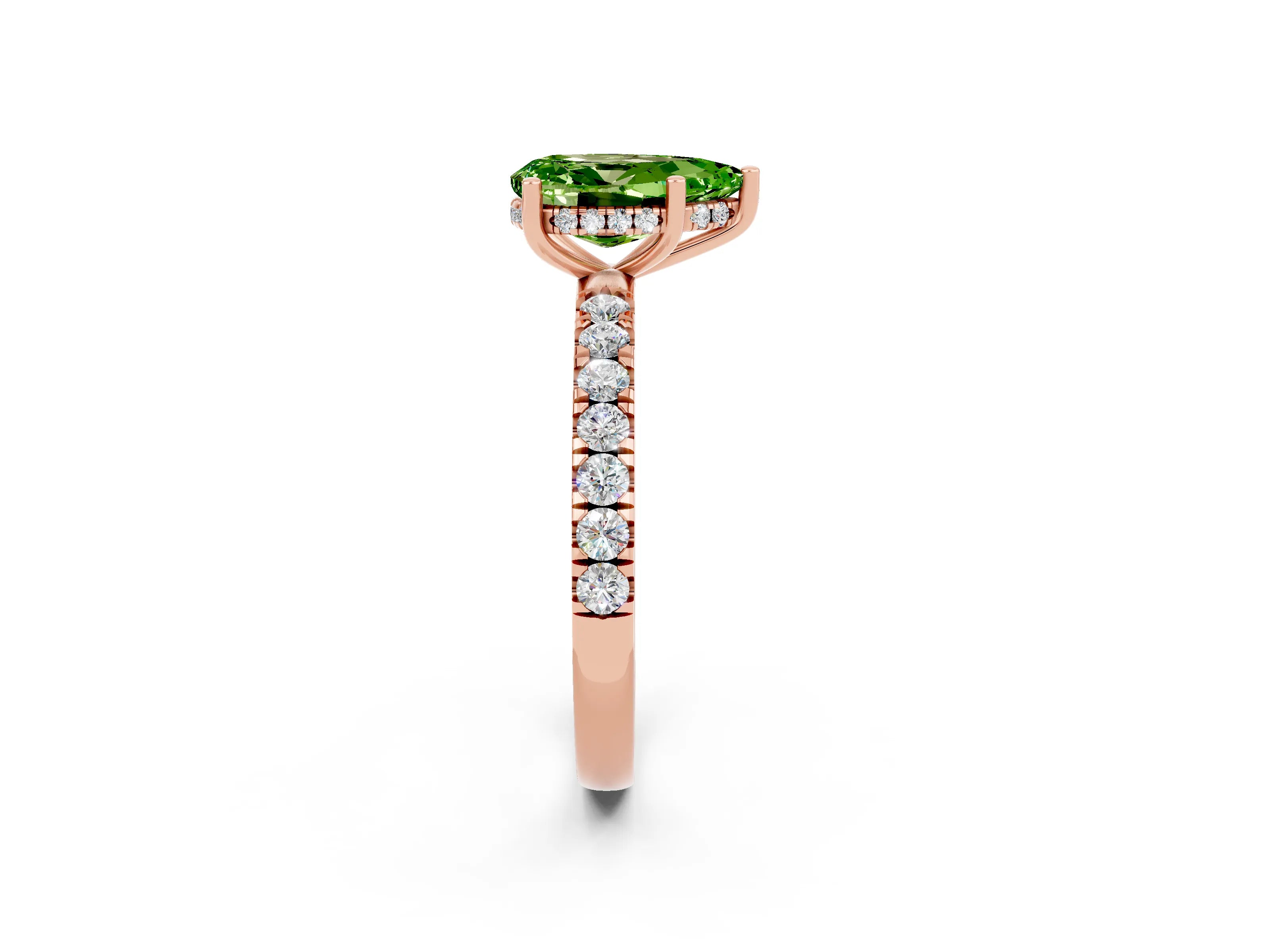 Rose gold Pear Cut Peridot Pave Band Solitaire Ring with Four-Prong Setting_14